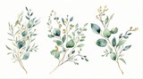 Fototapeta Natura - A Set of Green and Gold Leaf Branch Floral Illustrations for Versatile Design - Ideal for Weddings, Greetings, Wallpapers, Fashion, and More.