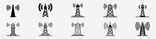 Signal Tower Icon, Tower Signal Icon, Base Transceiver Station Line Icon, Communication Antenna Simple Vector Icon, Radio Tv Antenna Icon. Transmitter Icon. Thin Linear Transmitter Outline Icon