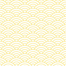 Yellow Japanese Wave Pattern Background. Japanese Seamless Pattern Vector. Waves Background Illustration. For Clothing, Wrapping Paper, Backdrop, Background, Gift Card.