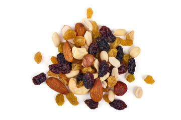 Wall Mural - Nut and dried fruit mix, isolated on white background.