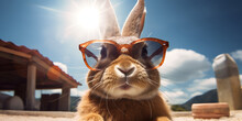 Rabbit With Sunglasses ,Bunny With Sunglasses ,A Rabbit Wearing Sunglasses And A Pair Of Sunglasses ,Cute Rabbit With Fancy Easter Eggs On Grass , Generative Ai 
