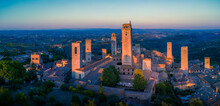 Elevated View Of San Gimignano And Towers At Sunset, San Gimignano, UNESCO World Heritage Site, Tuscany