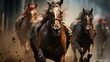 Four horses racing with each other on street