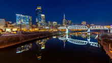 Skyline Reflection At Night, Cumberland River, Nashville, Tennessee, United States Of America