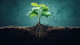 Fototapeta Perspektywa 3d - Plant growing in soil showing roots 
