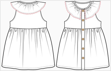 Sticker - EMBROIDERED FRILL WITH SCALLOP EDGE DETAIL SLEEVELESS DRESS DESIGNED FOR INFANT GIRL TODDLER GIRL AND BABY GIRLS IN VECTOR ILLUSTRATION