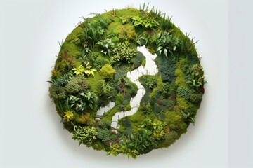 circular patch of vegetation with white backdrop. generative ai