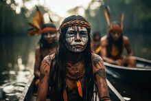 Some Indigenous People From A Tribe In A Jungle River