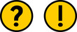 Black and White Warning and Info Flat Round Icon Set with Exclamation Mark and Question Mark Symbol. Vector Image.
