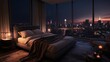 © Maria Starus - A bedroom with a view of a city at night
