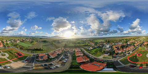 Canvas Print - Aerial view of a modern city village in the countryside. Full spherical seamless panorama 360 degrees 