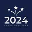 New year 2024 celebrations white greetings poster isolated over dark blue background.