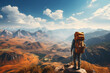 © twindesigner - Backpacker gazing upon a vast, uncharted wilderness, igniting the spirit of adventure and the call of the unknown. Ai generated
