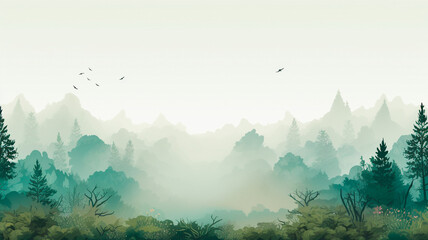 Wall Mural - beautiful mountain and forest with trees