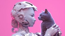 A Woman In A Robot Suit Holding A Cat