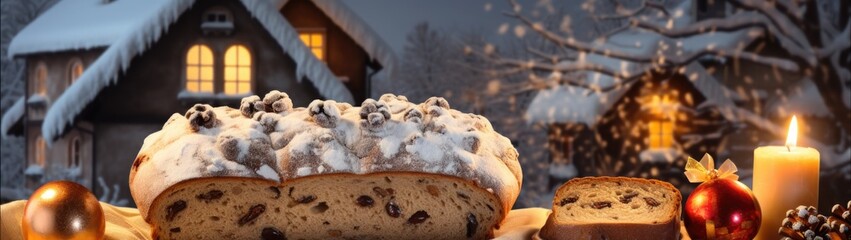 Wall Mural - A loaf of bread sitting next to a lit candle