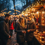 Fototapeta Londyn - people having fun at a christmas market