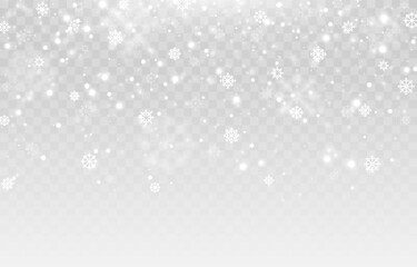 Wall Mural - Vector snow background png. Snow png. Snowfall, blizzard, winter. Falling snowflakes. Christmas background.