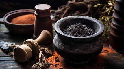 To grind spices like Chaga birch mushrooms, you can use a vintage copper mortar and an antique pestle.