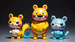 Lustige bunte fiktive Spielfiguren für Kinder freigestellt einfarbiger Hintergrund Spaß und Fantasie Spielwaren 