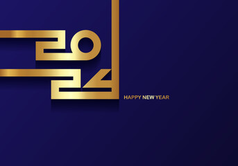 Wall Mural - golden 2024 Happy New Year card with premium foil gradient texture lines, dark background. Festive luxury design for holiday card, invitation, calendar poster. 2024 New Year gold text on blue