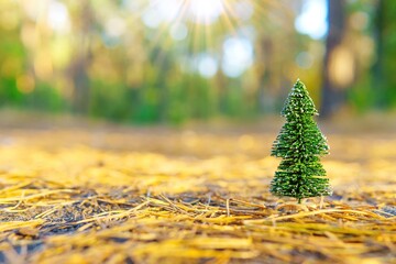 Wall Mural - Miniature Christmas Tree in a Bed of Pine Needles