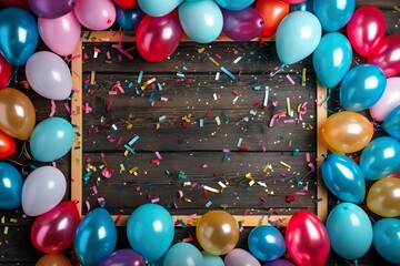 Wall Mural - Bunter Partyhintergrund mit Konfetti und Ballons