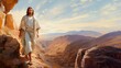 Jesus Christ wanders in a mountainous region