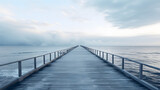 Fototapeta Natura - Wooden Pier Extending into the Ocean with Approaching Clouds.





