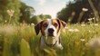 © Andreas - Curious Beagle Following Scent Trail in Vibrant Meadow