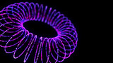 Fototapeta Przestrzenne - Abstract blue torus on black background. Wireframe circle structure with glowing particles and lines. Futuristic digital illustration. 3D rendering.