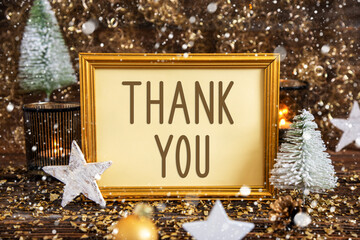 Wall Mural - Frame With Text Thank You, Gold, Glittering Winter Decor
