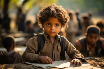 Canvas Print - A child from an underprivileged community receiving free education at a local school, illustrating the importance of access to quality education in poverty reduction. Generative Ai.