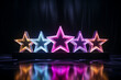 5 Stars, 5 Colorful stars, Multi color five star award in a dark copy space background with colorful star reflection, Award Ceremony, 5 star souvenir, Abstract bright color star award, neon color star