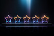 Colorful 5 Stars, Multi color stars in a dark color copy space background with Colorful light rays in background, Client rating, colorful stars in a row, Star wallpaper concept, abstract five stars