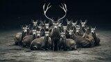 Fototapeta  -  a herd of deer sitting next to each other on a field.  generative ai