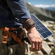 An innovative wearable solar charger wrapped around a hiker's wrist.