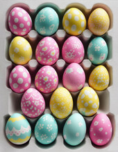 Pastel colourful easter eggs pattern on egg carton