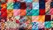 © Finn - A homemade patchwork quilt stretched out with vibrant patterns and fabrics.