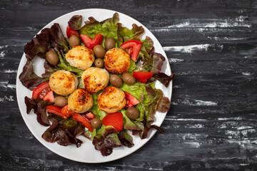 Poster - Chicken meatballs on lettuce with tomato and olives