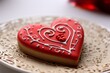 Love-themed heart-shaped cookie with red icing and adorned with romantic messages - perfect for Valentine's Day. Generative AI