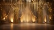 : Luxurious gold and silver-themed backdrop with shimmering curtains for a glamorous event.