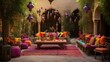 : Moroccan courtyard birthday with vibrant textiles, lanterns, and traditional Middle Eastern decor.