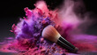 make up brush in a colorful explosion of colors in purple, pink and red