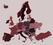 vector map of europe red color