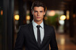 © Ishra - Professional looking young businessman, Portrait of a male executive posing confidently, blonde businessman, businessman in black suit, Sharp looking guy wearing blazer, positive entrepreneur
