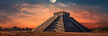 Ancient Mayan Pyramid . Travel Concept. Background With A Copy Space.