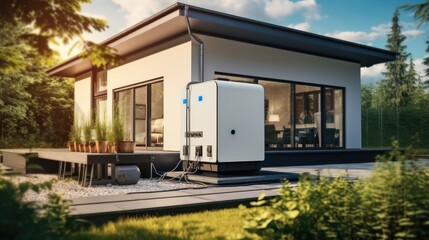 Poster - Hydrogen fuel cell power generator at house, Clean energy for household.