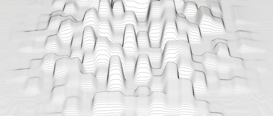 Abstract background with distorted line shapes on a white background. Monochrome sound line waves.