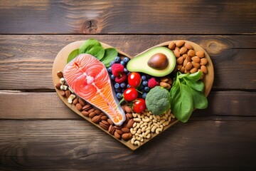 Wall Mural - Healthy food in heart shape, cholesterol diet concept